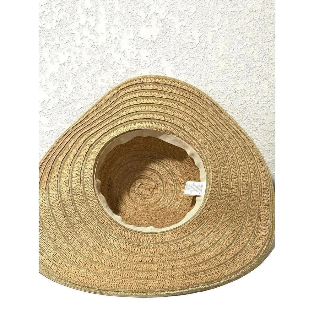 Unbranded Womens Wide Brim Straw Sun Hat Beach Floppy Gold Sparkly Fiber